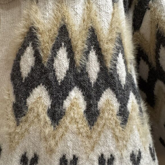 Loft Cream Nordic Fair Isle Collared Split Neck Soft & Cozy Sweater XL - Picture 11 of 16